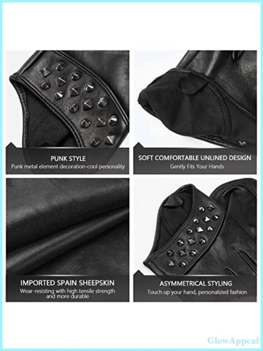 Genuine Sheepskin Fingerless Leather Driving Gloves Punk Studs